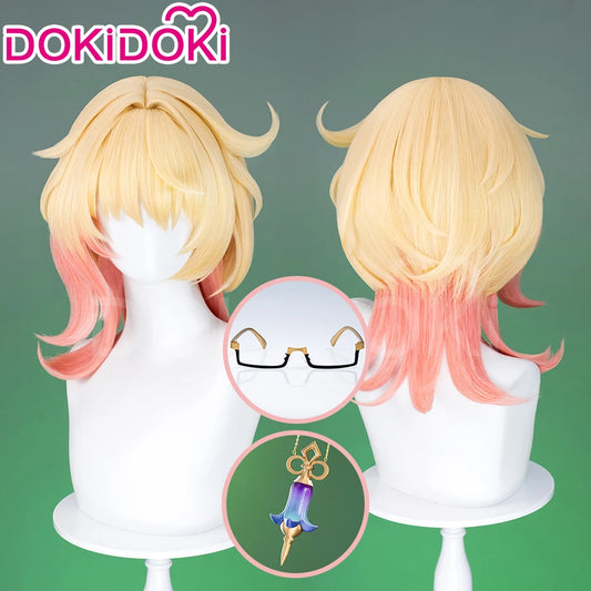 Emilie Wig Game Genshin Impact Cosplay Wig DokiDoki Perfumer Emilie Cosplay Glasses Necklace Women 45cm Short Hair Free Wig Cap