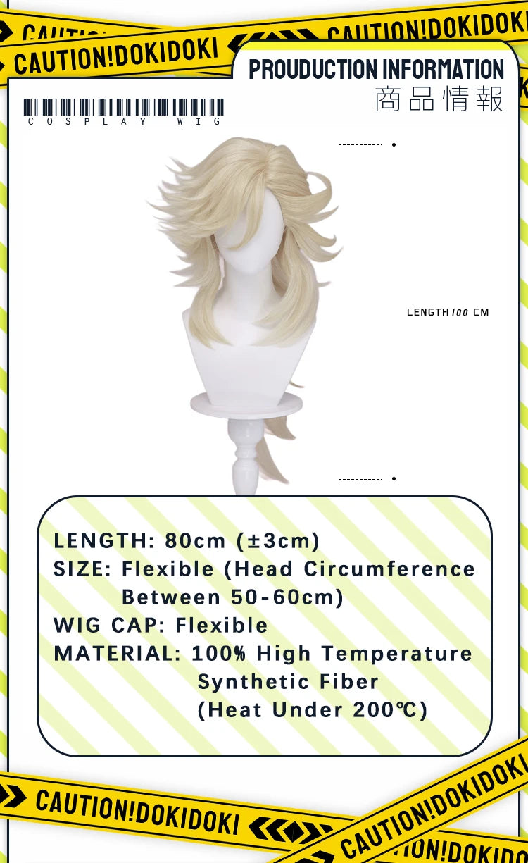 Doumaa Cosplay Wig Anime DokiDoki Men Golden 100cm Long Hair Doumaa Cosplay Heat Resistant Wig Free Cap
