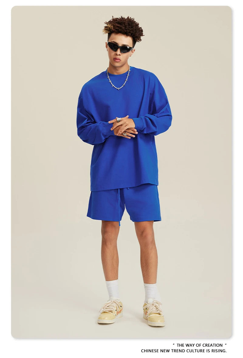 ZODF NEW Autumn Men's Solid Full Sleeve T Shirts Unisex Loose Oversized Casual 305GSM Cotton Basic T-Shirt Brand TEE HY0209