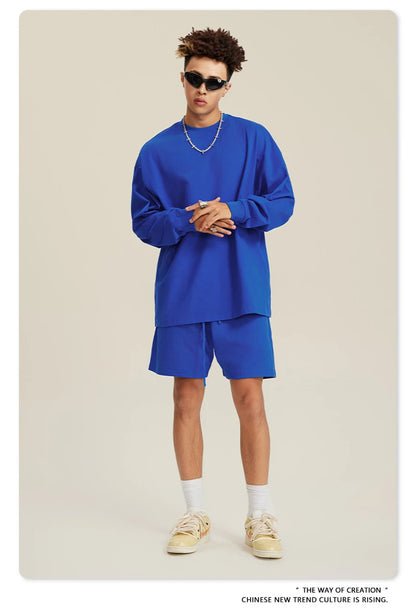 ZODF NEW Autumn Men's Solid Full Sleeve T Shirts Unisex Loose Oversized Casual 305GSM Cotton Basic T-Shirt Brand TEE HY0209