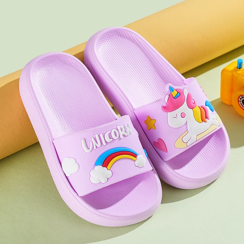 2025 New Kids Slippers Girls Slippers Indoor Pink Blue Unicorn Cartoon Toddler Girl Slippers 2 to 3 4 5 6 7 8 Years Casual Shoes