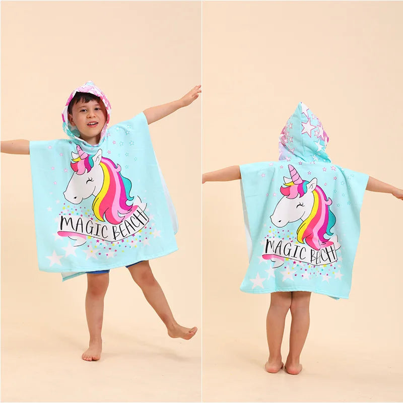 Bath Robe for Kids Bathing Towels Boys Hooded Microfiber Unicorn Beach Towel Robes Girls Stitch Cape Towels Poncho