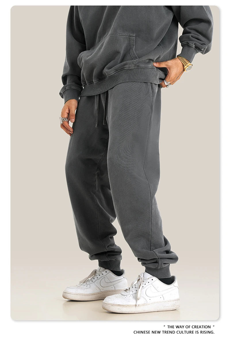 ZODF Retro Men Washed 380gsm 100% Cotton Sweatpant Unisex Loose Sport Solid Joggers Pants For Spring Autumn  HY0901