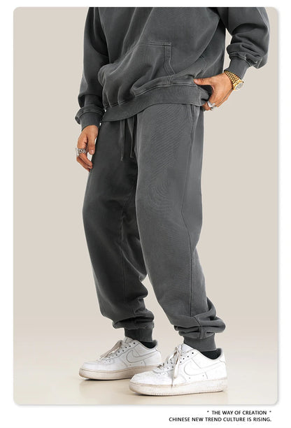 ZODF Retro Men Washed 380gsm 100% Cotton Sweatpant Unisex Loose Sport Solid Joggers Pants For Spring Autumn  HY0901
