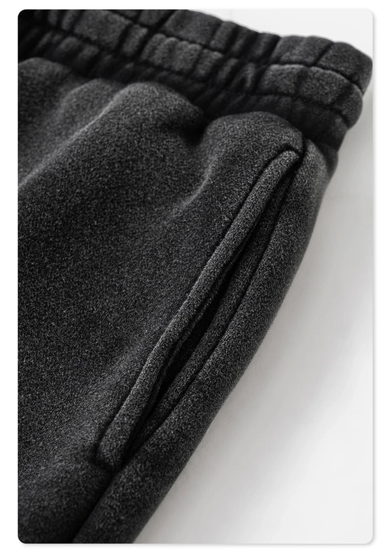 ZODF New Autumn Winter Men Fleece Sweatpants Women Unisex 332gsm Washed Ribbon Warm Joggers Pants Brand Clothes HY0877