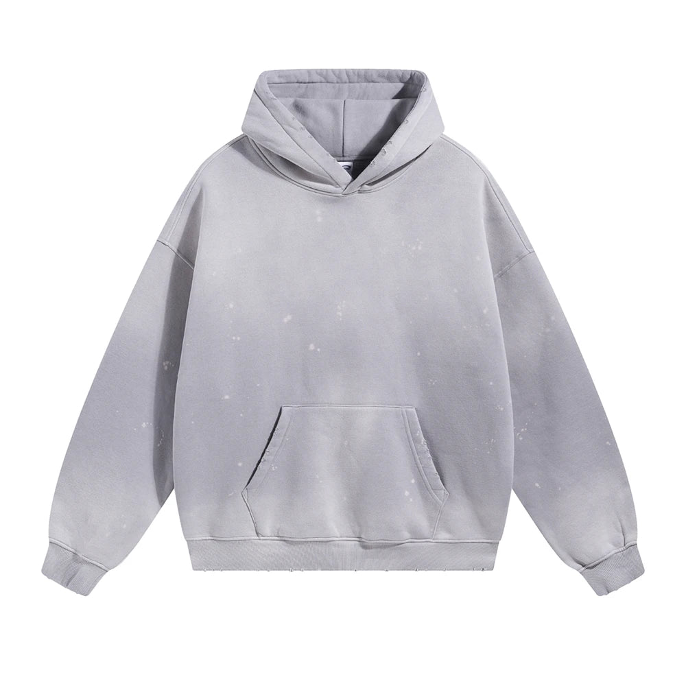 ZODF Trendy Men Washed 360gsm Fleece Hoodies Unisex Oversized Warm Paint Distressed Hooded Pullovers Winter Coat HY0947