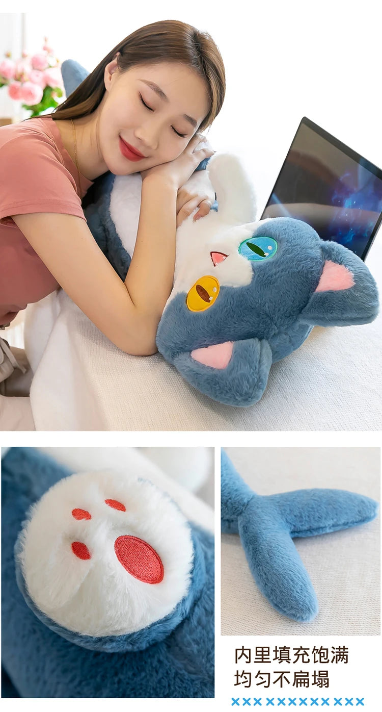 135cm Different Pupil Shark Cat Doll Sleeps with Pillow Girl Sand Sculpture Plush Toy Male Long Striped Leg Clamping Stitch