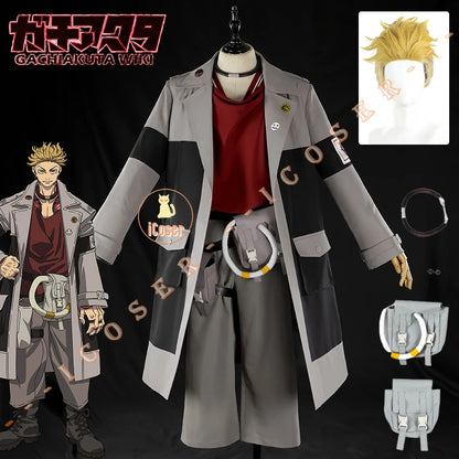 iCoser Anime Gachiakuta Enjin Cosplay Costume Wig Uniform Earrings Choker Akuta Cleaners Halloween Party for Women Men Carnival