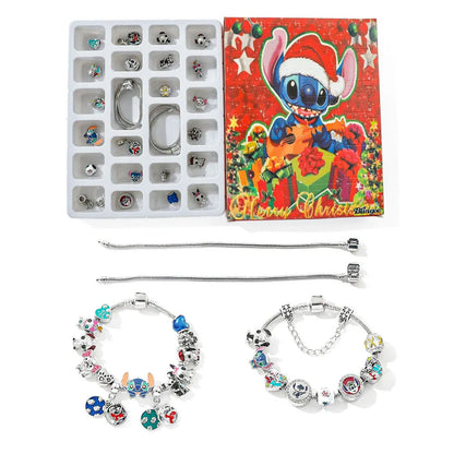 New Disney Stitch  24-Grid Christmas Countdown Calendar Blind Box - Alloy Bracelet Gift Set For Halloween & Xmas