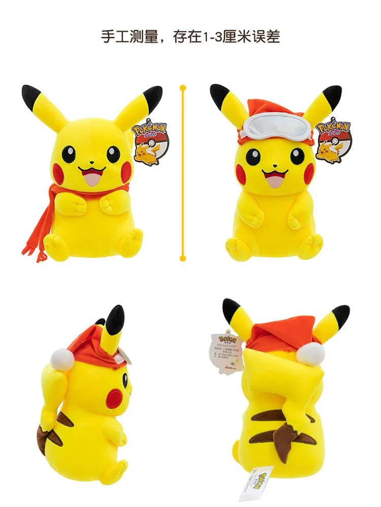 Pokemon Pikachu Plush Toys Anime Pokémon Plushie Dolls 25cm Kawaii Stuffed Pillow Skiing Pikachu Christmas Gifts for Childrens