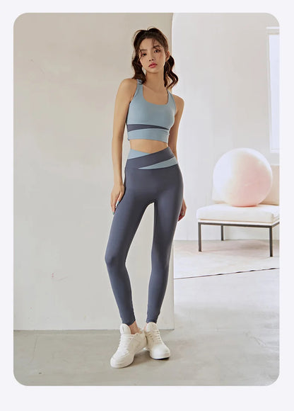 Two Piece Women’s Yoga Sportswear Set – Gym Leggings with Bra and Shorts for Fitness Workout