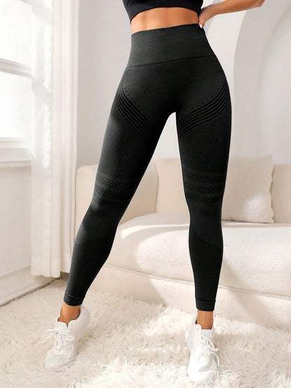 Women’s High-Waisted Elastic Sports Pants with Sexy Butt-Lifting Lines Seamless Fitness Leggings for Yoga and Running