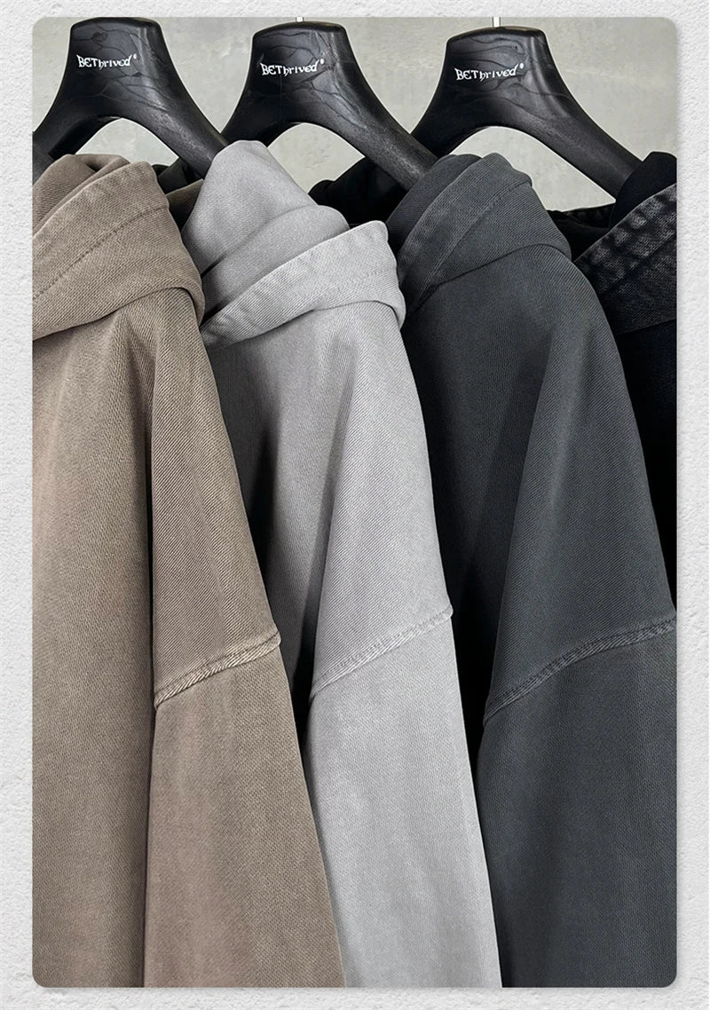 ZODF Retro Heavy Weight 480gsm Cotton Hoodies For Man Unisex Oversized Washed Distressed Hooded Pullovers Brand Coats HY1115