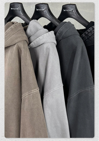 ZODF Retro Heavy Weight 480gsm Cotton Hoodies For Man Unisex Oversized Washed Distressed Hooded Pullovers Brand Coats HY1115