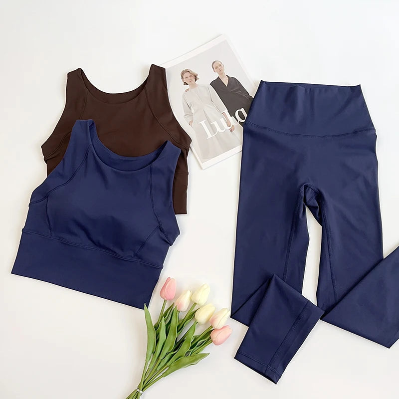 2 Piece Yoga Clothes Women's Gym Yoga Set Strap Cross Back Push Up Sport Bra High Waist Yoga Leggings Sportwear Workout Wear