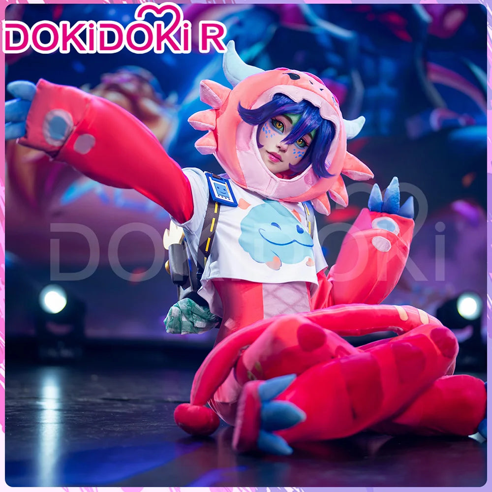 Neekoo Cosplay Costume Game Cosplay DokiDoki-R Neekoo Skin Super Fan Cosplay Women Cute Red Plush Costume Tail