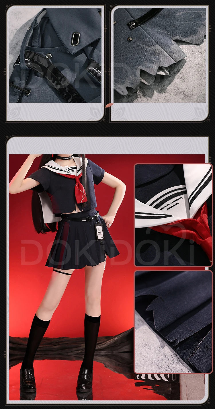CHISA Cosplay Costume Game Wuthering Waves DokiDoki-SR Women Black JK Uniform Halloween CHISA Suit Coat Cosplay Wig
