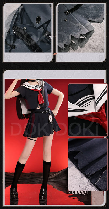 CHISA Cosplay Costume Game Wuthering Waves DokiDoki-SR Women Black JK Uniform Halloween CHISA Suit Coat Cosplay Wig