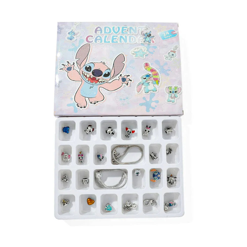 New Disney Stitch  24-Grid Christmas Countdown Calendar Blind Box - Alloy Bracelet Gift Set For Halloween & Xmas