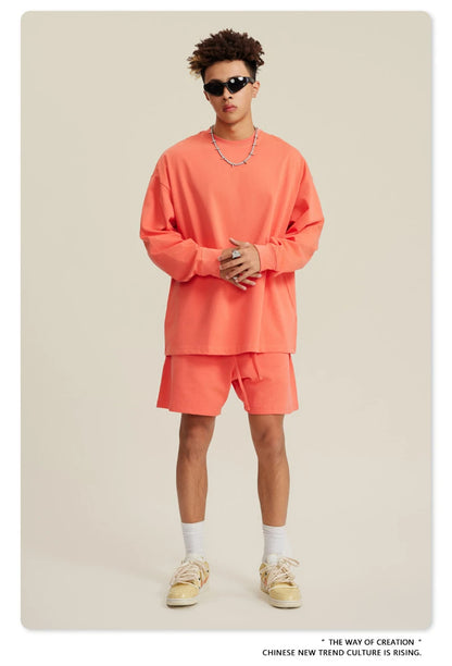 ZODF NEW Autumn Men's Solid Full Sleeve T Shirts Unisex Loose Oversized Casual 305GSM Cotton Basic T-Shirt Brand TEE HY0209