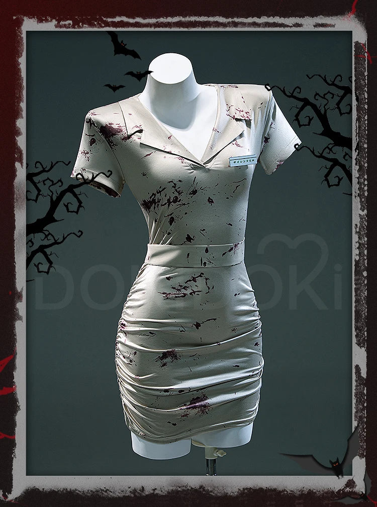 IN STOCK Bubble Head Nurse Cosplay Costume Game Cosplay【XS-3XL】DokiDoki-R Women Halloween Bloody Nurse Dress Mask Plus Siz