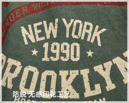 Autumn New American Retro Long-sleeved O-neck Letter Printed T-shirt Men's Fashion Simple 100% Cotton Washed Casual Sport Tops