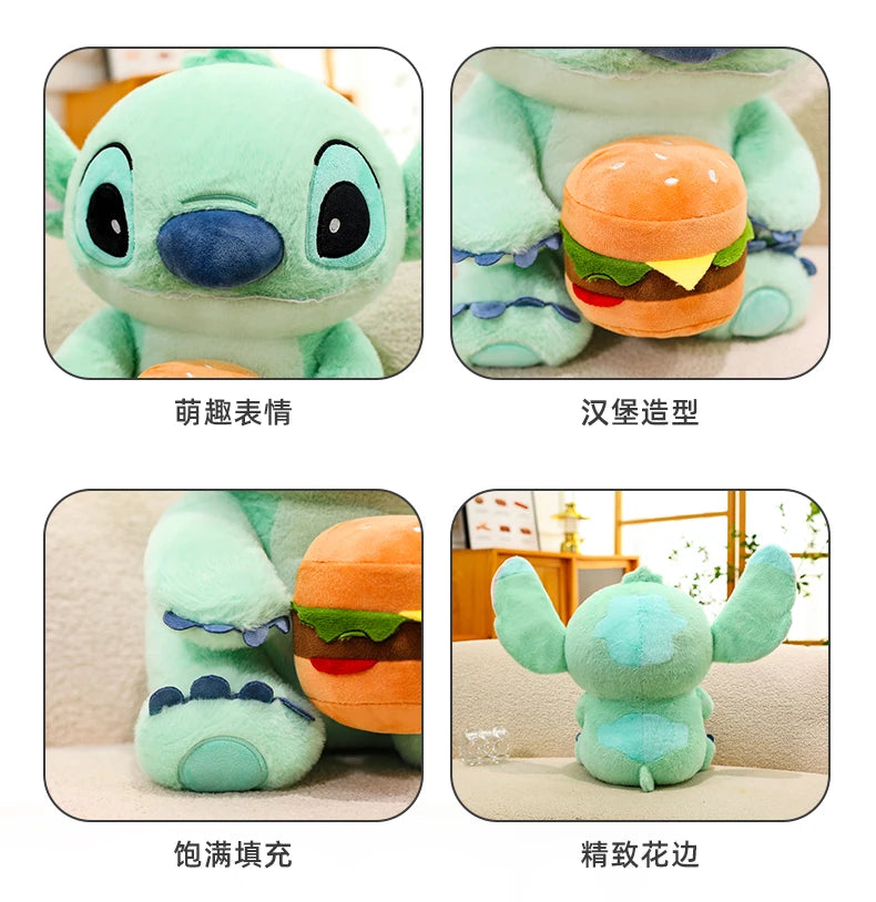 New 30/50cm Disney Kawaii Burger Stitch Plush Toy Cartoon Anime Needle Cute Sleeping Pillow Plush Doll Girl Holiday Gift