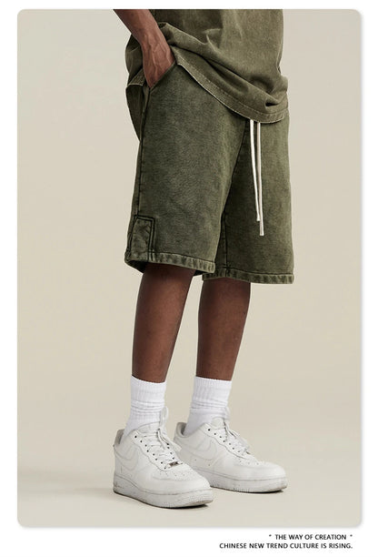 ZODF 2024 Summer Men 350gsm Washed Cotton Shorts Unisex Retro High Street Loose Side Slit Short Pants Streetwears HY0839