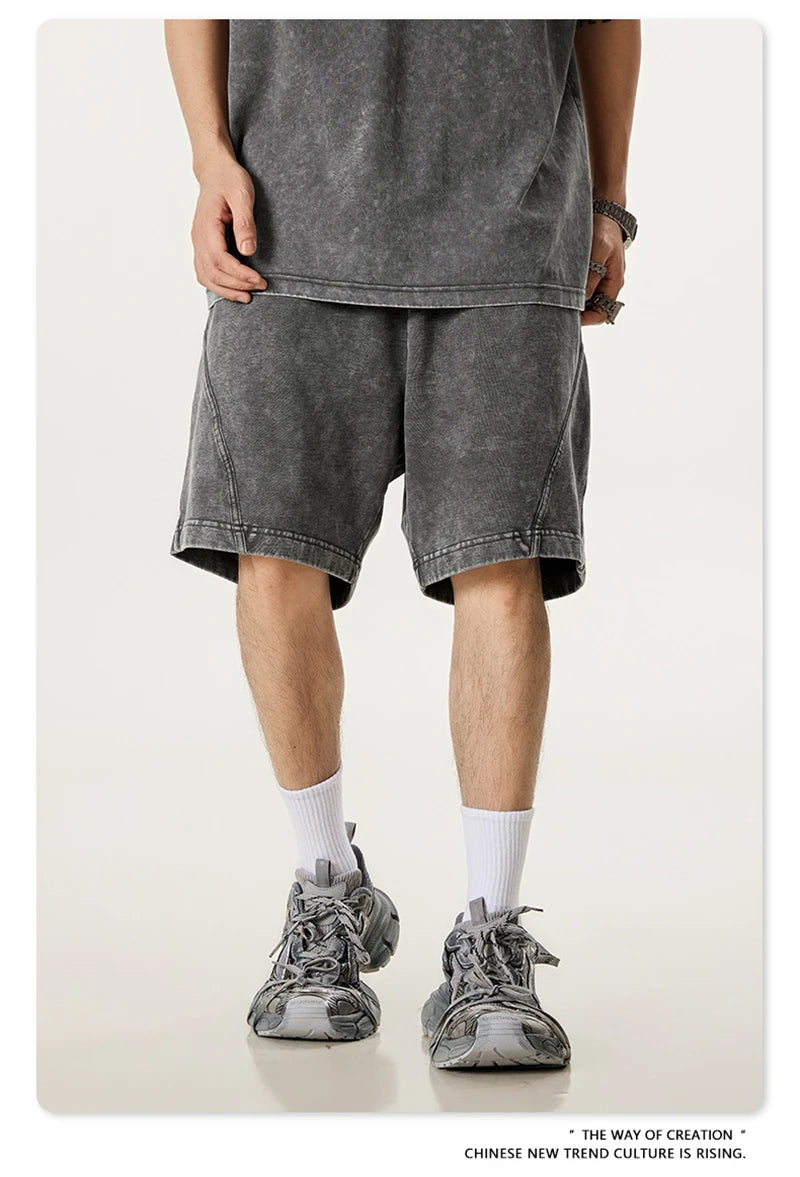 ZODF New Men Fire Snowflake Washed 330gsm Shorts Unisex High Street Summer Distressed Sport Cotton Shorts HY1028