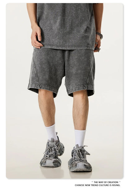 ZODF New Men Fire Snowflake Washed 330gsm Shorts Unisex High Street Summer Distressed Sport Cotton Shorts HY1028