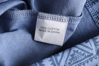 6013# Summer New American Retro Short Sleeve O-neck Geometric Printed T-shirt Men's Fashion 100% Cotton Washed Loose Casual Tops