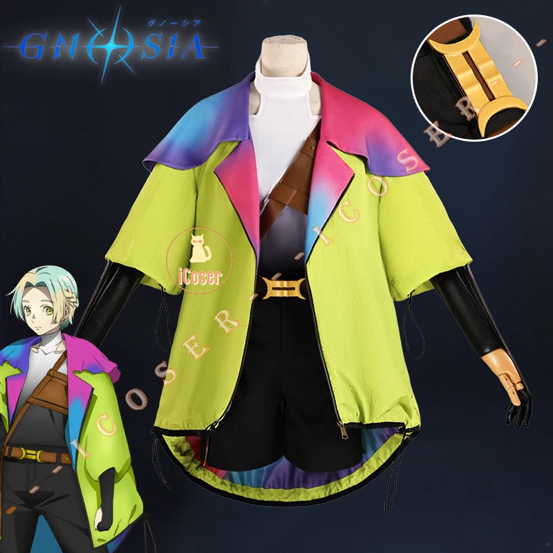 Anime Gnosia Yuri Cosplay Costume Wig Green Jacket Uniform Carnival Halloween Party for Women Men Girls Role Play Outfit Props