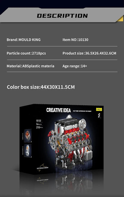 MOC Technik Electrically Driven No.V8 Engine Model Car Building Blocks Set Creative Educational Toy christmas Gifts for Boy Kids