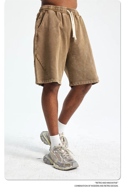 ZODF Retro Men Heavy-Weight Washed 430gsm Shorts Unisex High Street Patchwork Summer Distressed Cotton Shorts HY1035