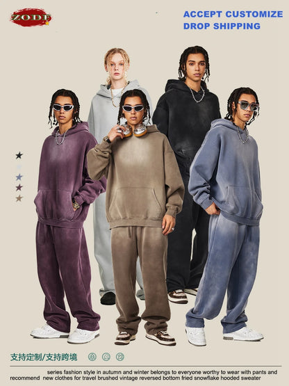 ZODF Autumn Winter Monkey Washed Fleece Hoodies For Men Unisex Basic 360gsm Warm Knitted Hooded Pullovers Coats HY0903