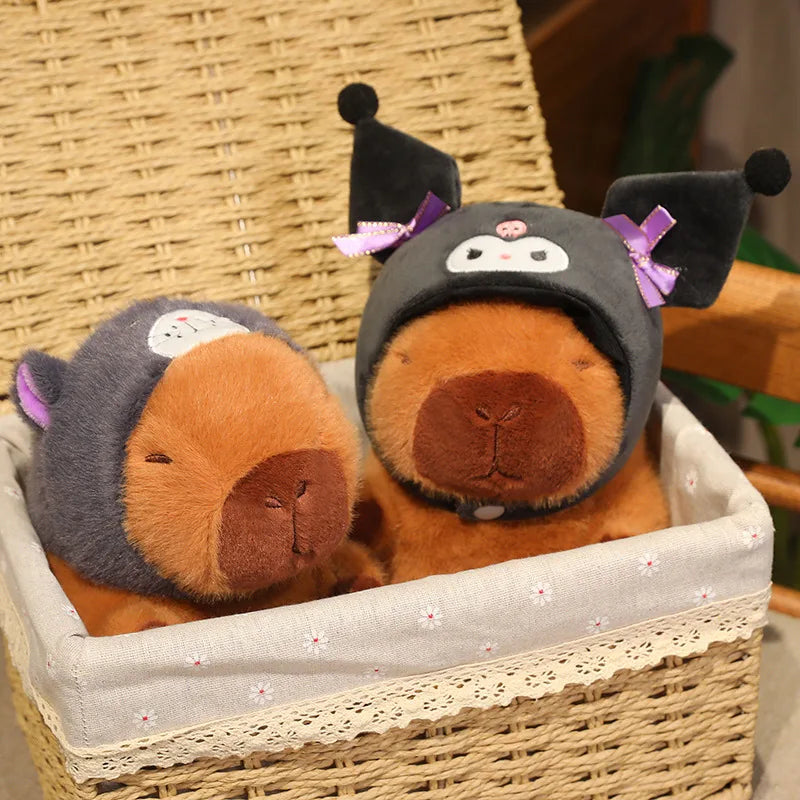 Capybara Soft Doll Cute Stuffed Capibara Anime With Pikachu Stitch Kuromi Hat Toy Kawaii Plushie Xmas Gift for Girl Friend