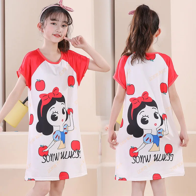 Girls Nightdresses Toddler 2 to 8 10 11 12 Years 2025 Purple Pink Blue Minnie Print Girl Nightgown Summer Kids Home Clothes