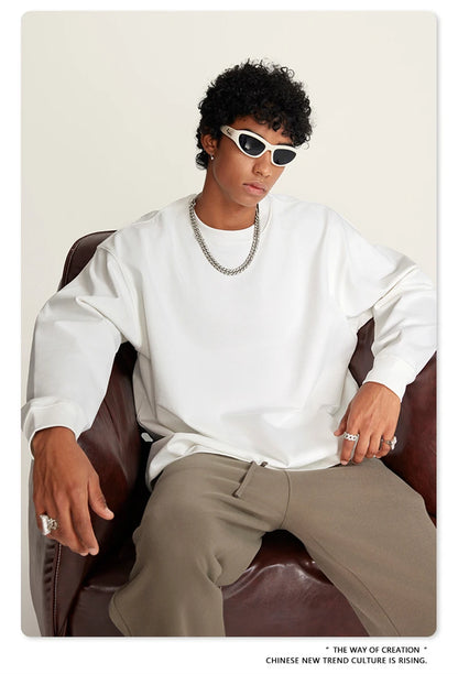 ZODF Autumn Winter 425gsm Long Sleeve T-Shirt American Retro Unisex Loose Heavyweight Basic Cotton T Shirts TEE HY0676