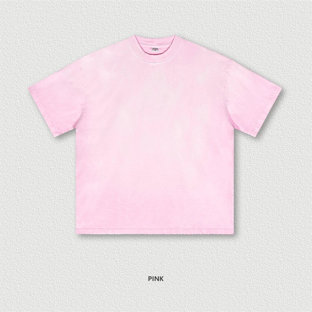 ZODF 2024 Summer Men Washed Gradient T-Shirts Unisex Women Distressed 250gsm Cotton T Shirt Brand Tees Streetwears HY0814