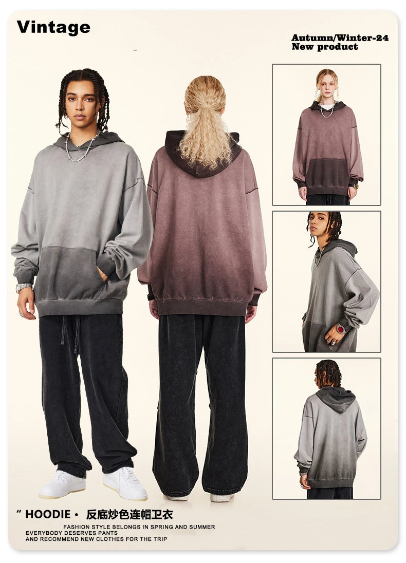 ZODF American Retro Washed Cotton Hoodie For Men Unisex Autumn High Street Oversized Knitted 380gsm Hooded Pullovers Coat HY0913