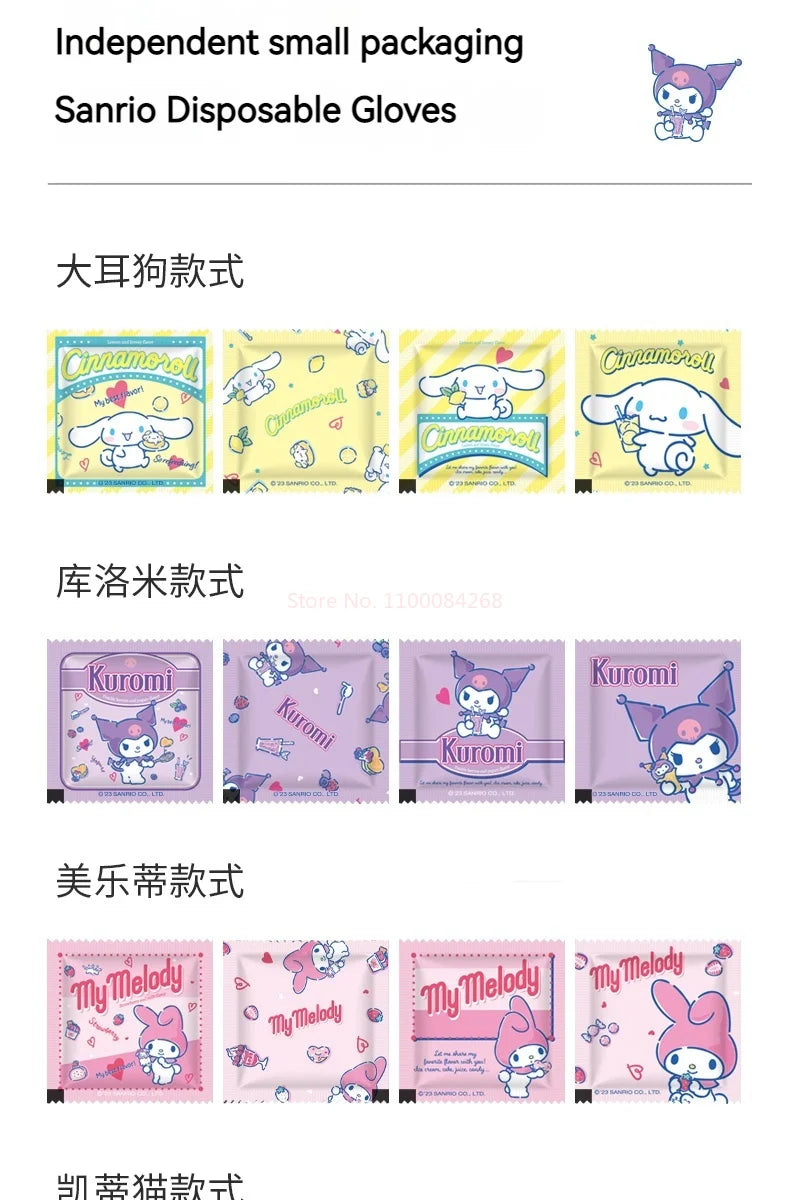 Sanrio Disposable Gloves, Single Pack, Small Bag, Household Food Grade Kitchen Cleaning, Thickened Pe Transparent Gloves