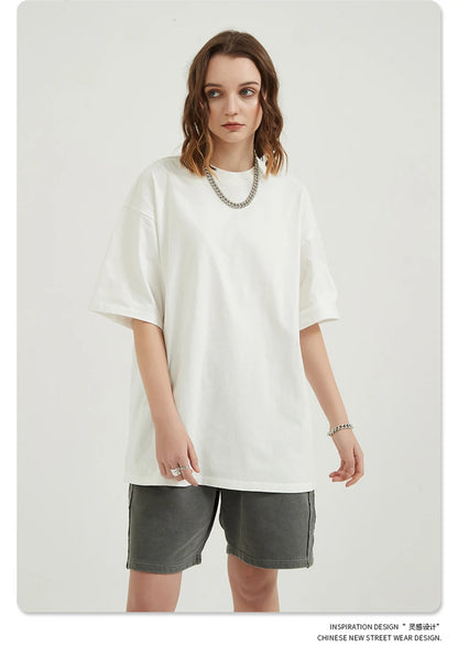 ZODF Men 2024 Retro Summer Washed Solid Cotton T-Shirts Unisex Retro Loose High Street 250gsm Basic Tees Streerwears HY0075