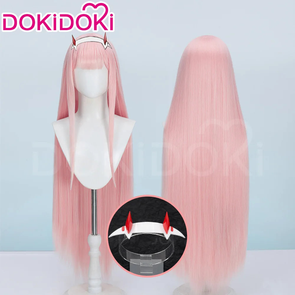 IN STOCK Zeroo Twoo Wig Anime DokiDoki Women Cute Pink Long Wig Zeroo Twoo Cosplay Wig Headdress