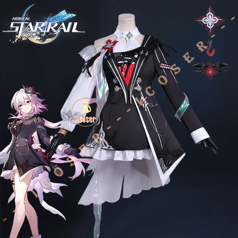 Honkai Star Rail Evernight March 7th Cosplay Costume Wig Dress Earrings Headwear Mysterious Foreign Guest Halloween Party Women