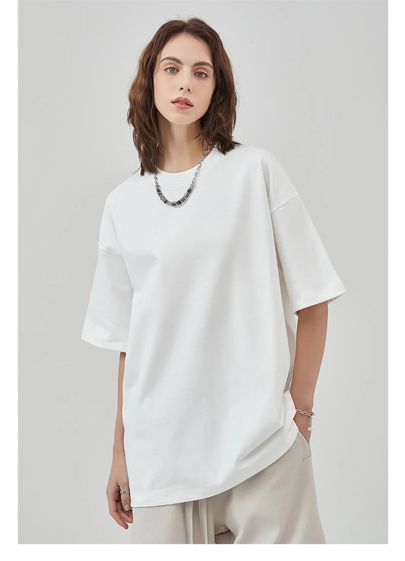 ZODF New 2025 Heavy Weight Summer Solid T Shirts For Men Unisex High Street Oversized 385gsm Cotton T-Shirt Streetwears HY0497