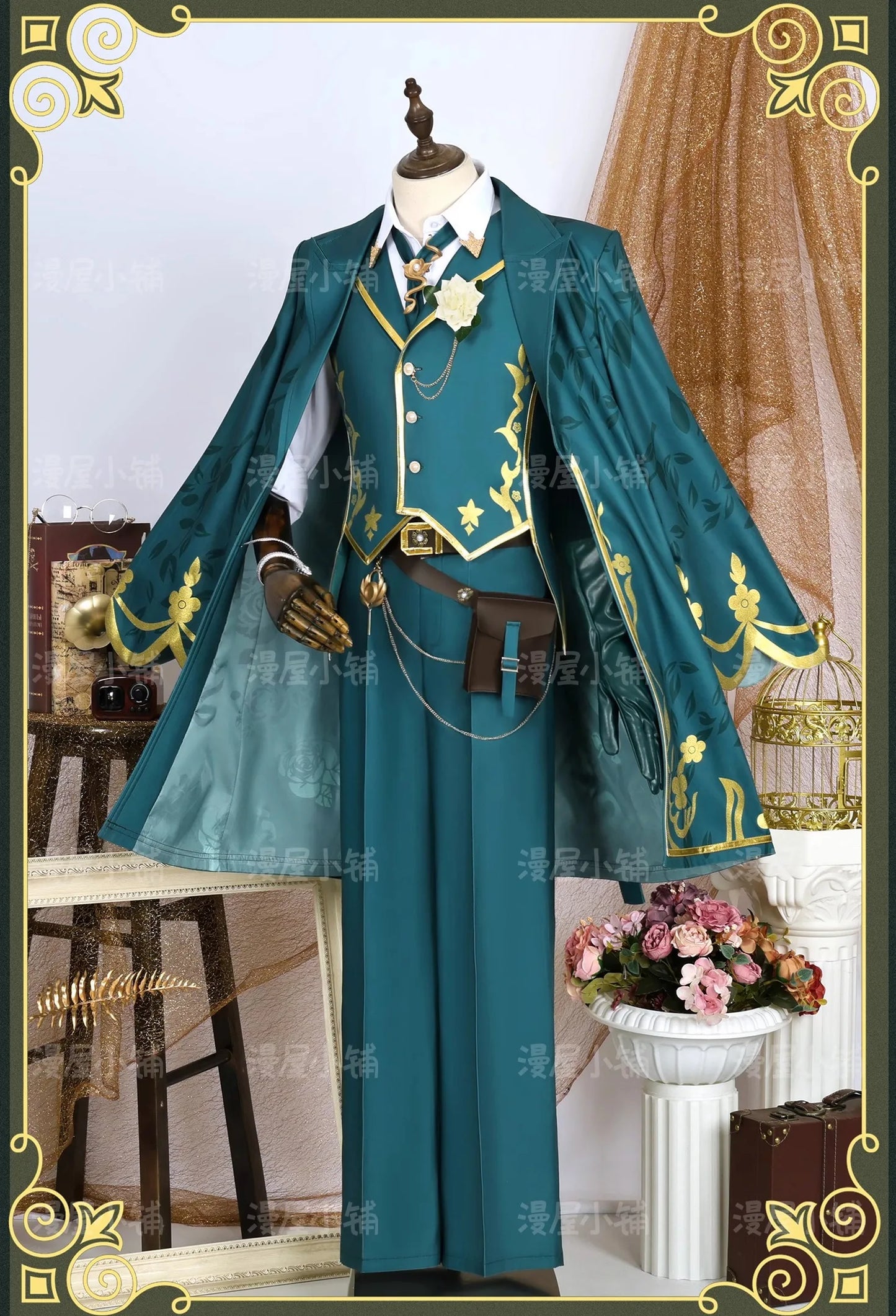 Identity V Art Dealer Cosplay Costume Wig Knight Richard Sterling Uniform Glasses Hat Roy Ramit Halloween Party for Women Men