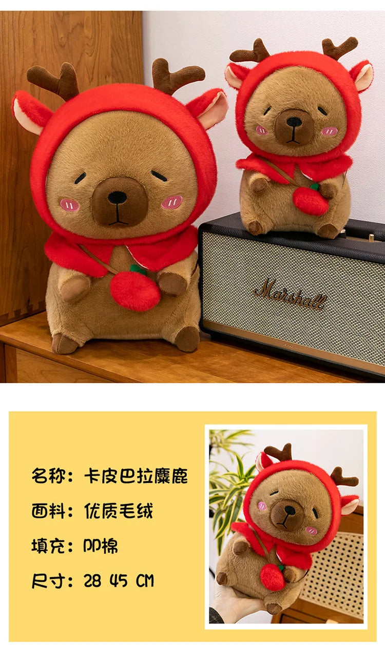 Plush Reindeer Capybara Transforming Stuffed Animal Cute Deer Cavy Doll for Kids Birthday Xmas Gift Soft Toy Bear