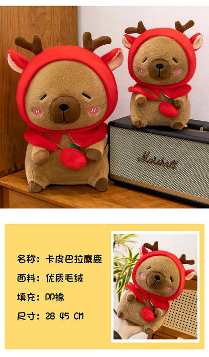 Plush Reindeer Capybara Transforming Stuffed Animal Cute Deer Cavy Doll for Kids Birthday Xmas Gift Soft Toy Bear