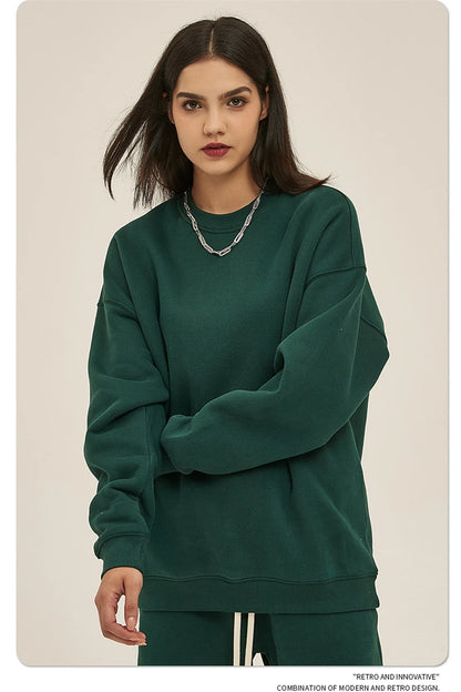 ZODF New 2025 Winter 350gsm Fleece Sweatshirts For Men Unisex Casual Loose Basic Solid O-Neck Thick Warm Pullovers HY0635