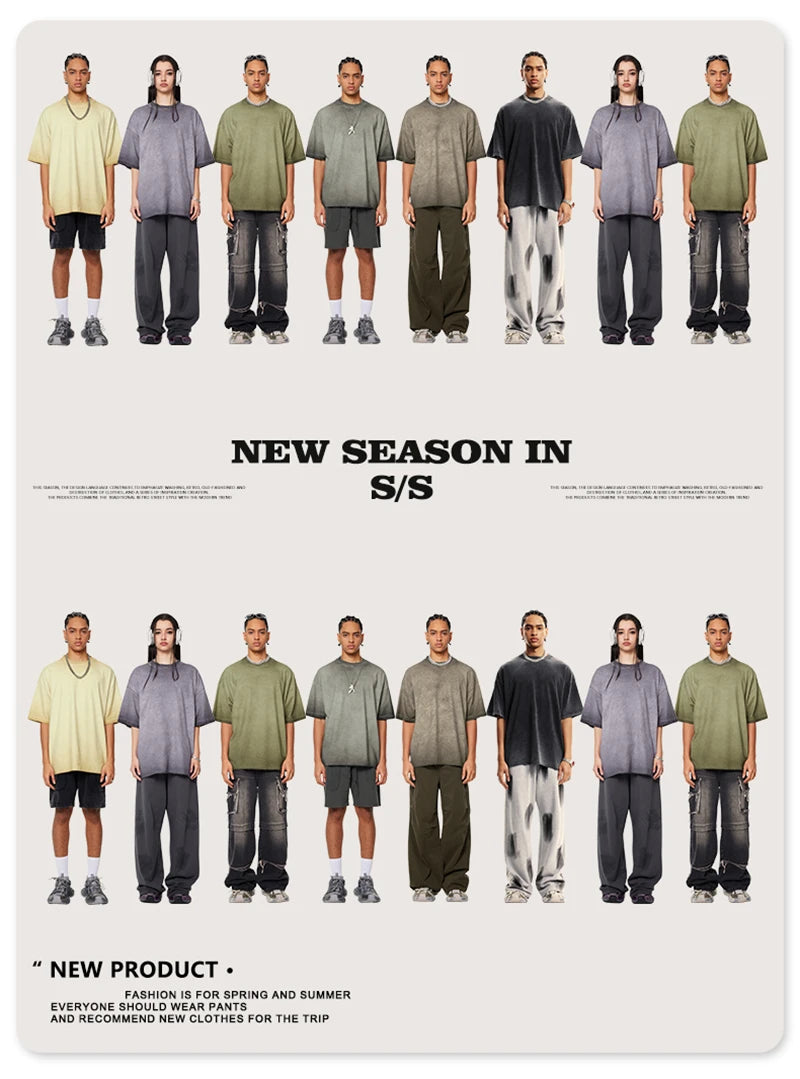 ZODF Fashion 2024 250gsm Washed Distressed T-Shirts For Men Unisex Women Retro Cotton Relax Fit T Shirt Brand Tees HY0838